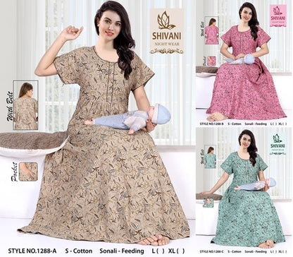 Style No 1284-1295 Sonali Shivani Cotton Feeding Night Gown Supplier India