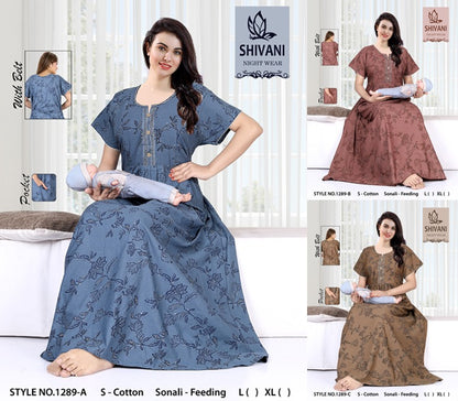 Style No 1284-1295 Sonali Shivani Cotton Feeding Night Gown Supplier India