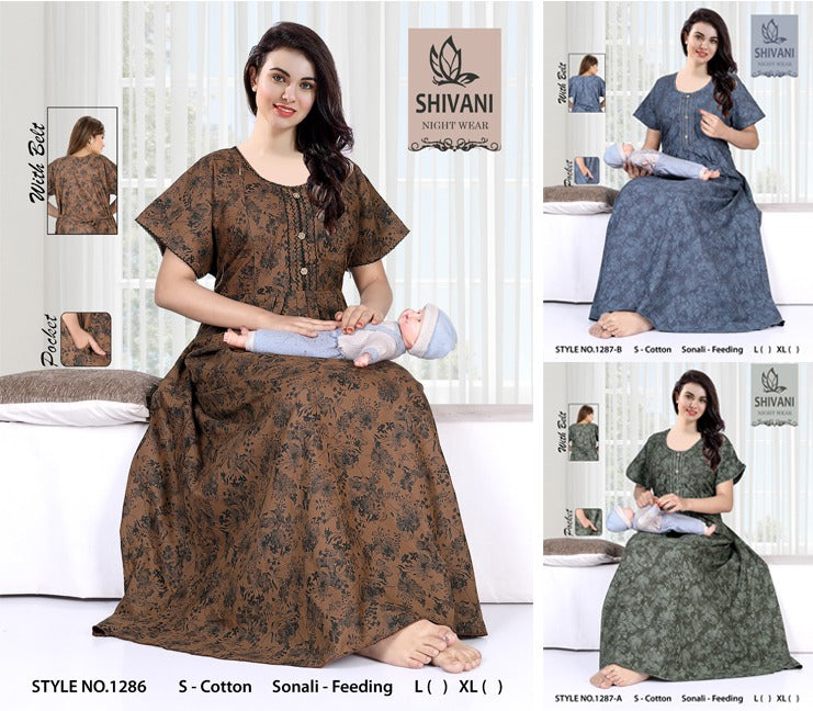 Style No 1284-1295 Sonali Shivani Cotton Feeding Night Gown Supplier India