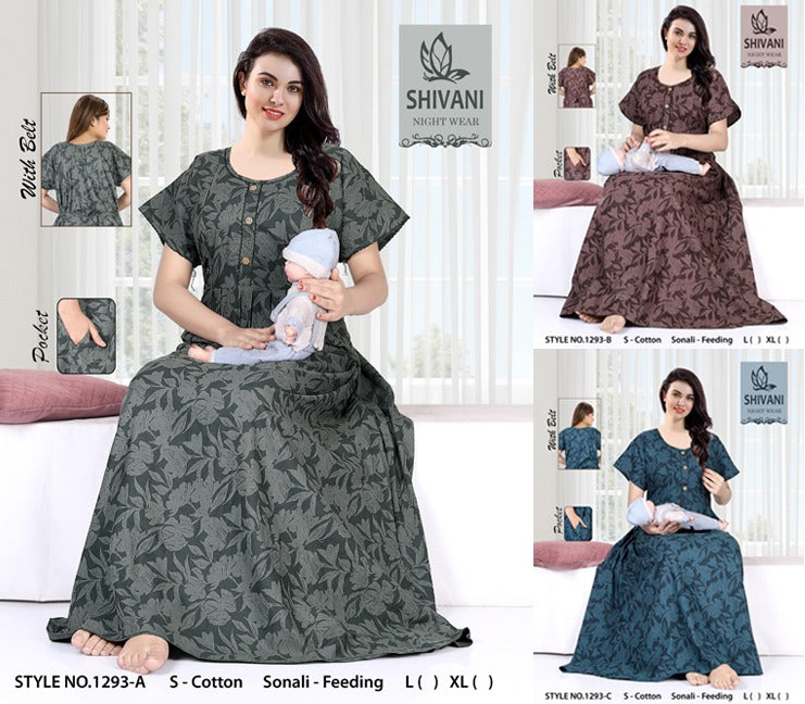 Style No 1284-1295 Sonali Shivani Cotton Feeding Night Gown Supplier India