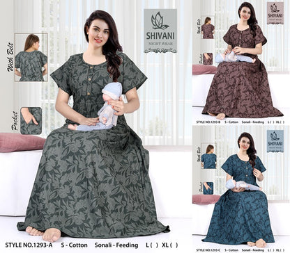 Style No 1284-1295 Sonali Shivani Cotton Feeding Night Gown Supplier India