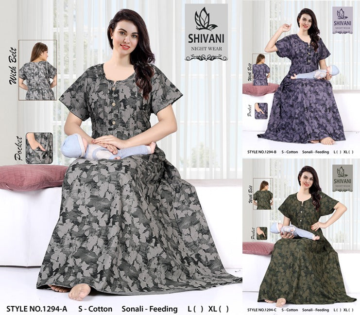 Style No 1284-1295 Sonali Shivani Cotton Feeding Night Gown Supplier India