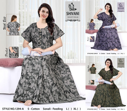Style No 1284-1295 Sonali Shivani Cotton Feeding Night Gown Supplier India