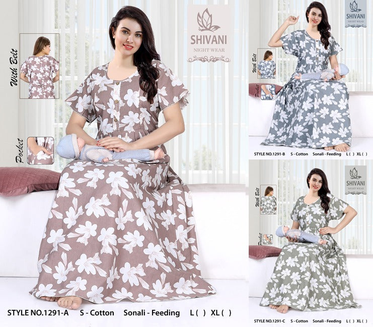 Style No 1284-1295 Sonali Shivani Cotton Feeding Night Gown Supplier India