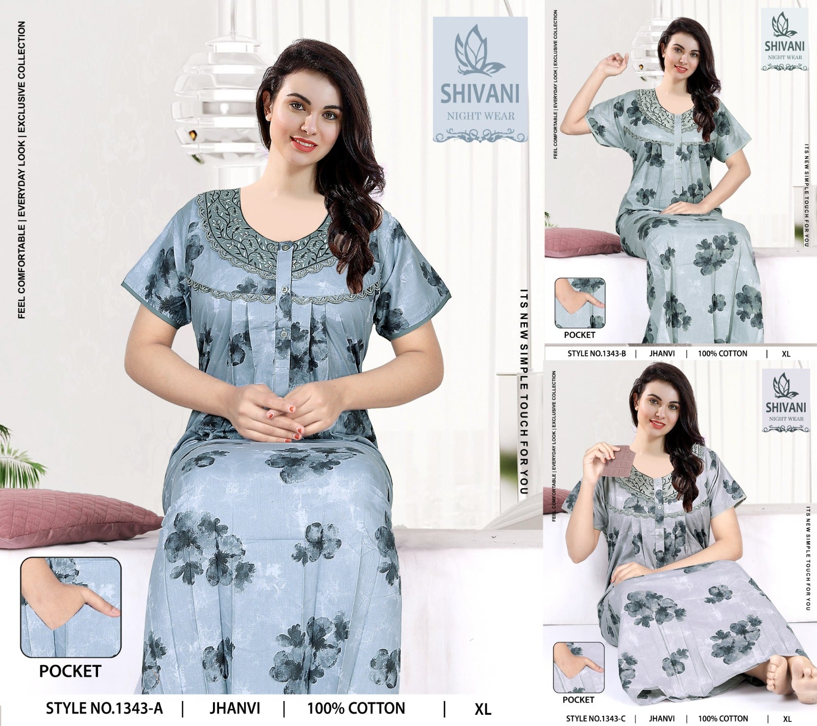 Style No 1340-1349 Jhanvi Shivani Cotton Night Gowns Exporter India