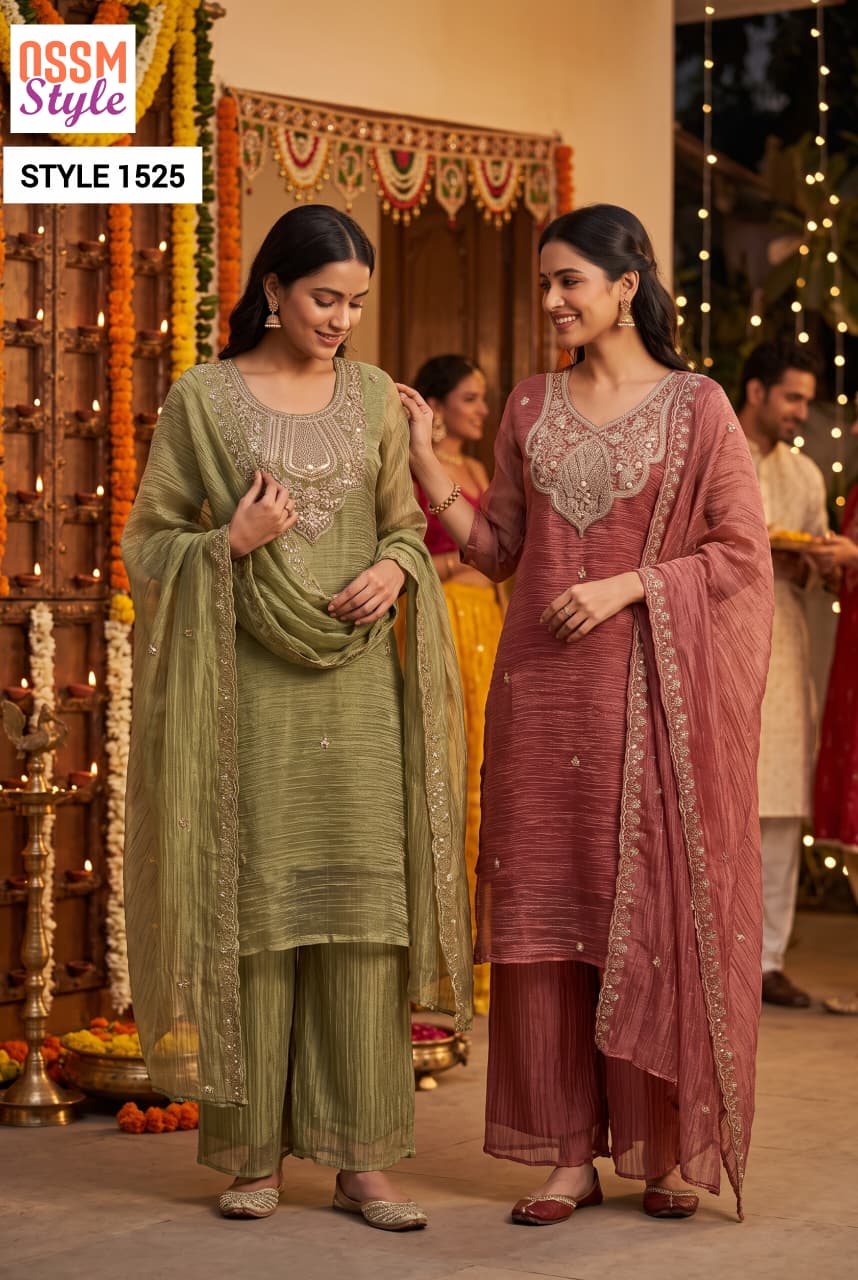 Style No 1524-1525 Beads Work Ossm Salsa Readymade Pant Style Suits Supplier Gujarat