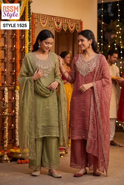 Style No 1524-1525 Beads Work Ossm Salsa Readymade Pant Style Suits Supplier Gujarat