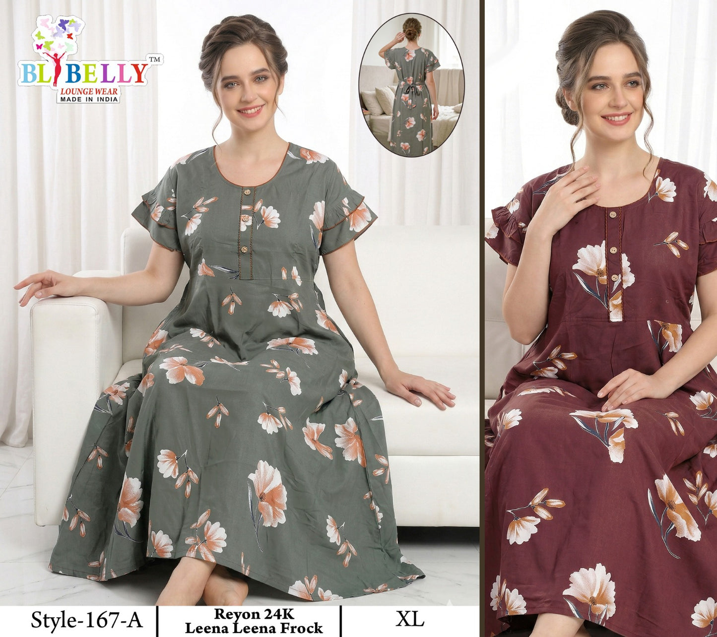 Style No 160-172 Belly Reyon Night Gowns Exporter India