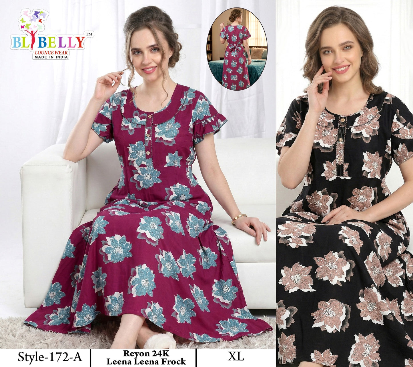 Style No 160-172 Belly Reyon Night Gowns Exporter India