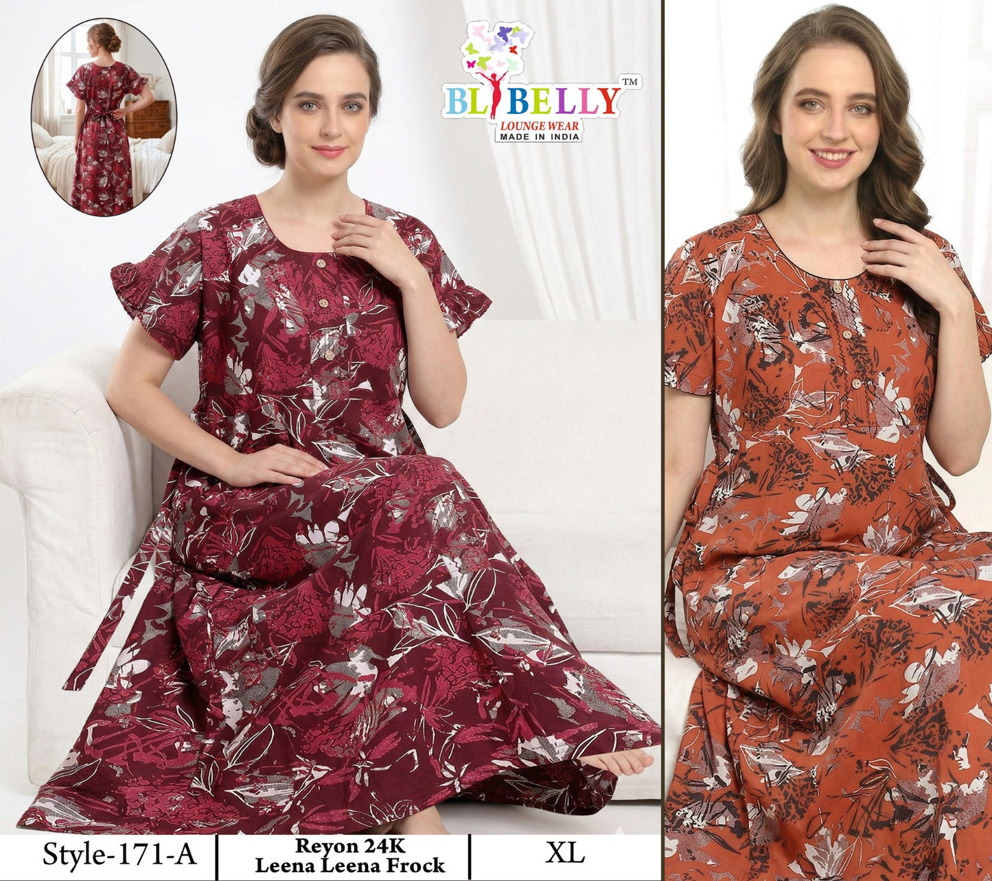 Style No 160-172 Belly Reyon Night Gowns Exporter India