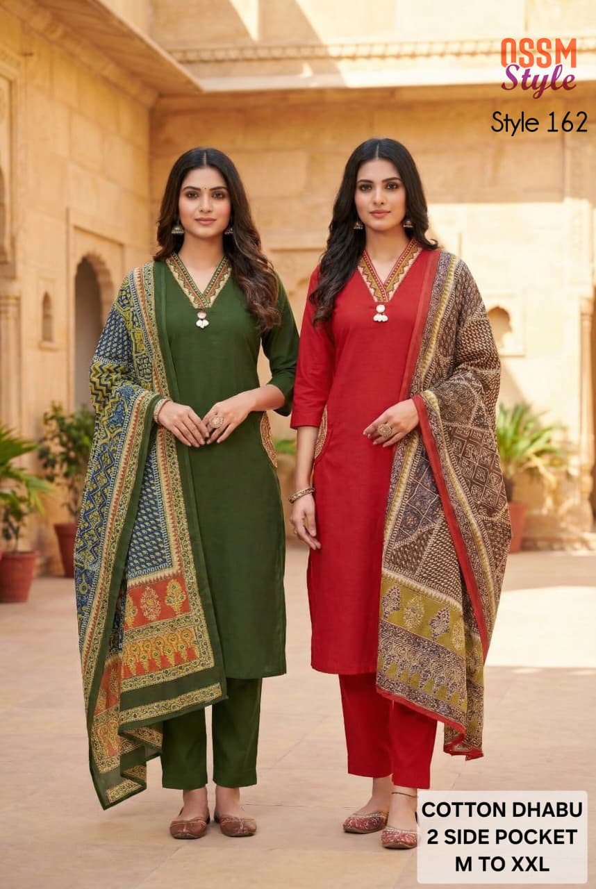 Style No 162 Ossm Dhabu Cotton Readymade Pant Style Suits Manufacturer