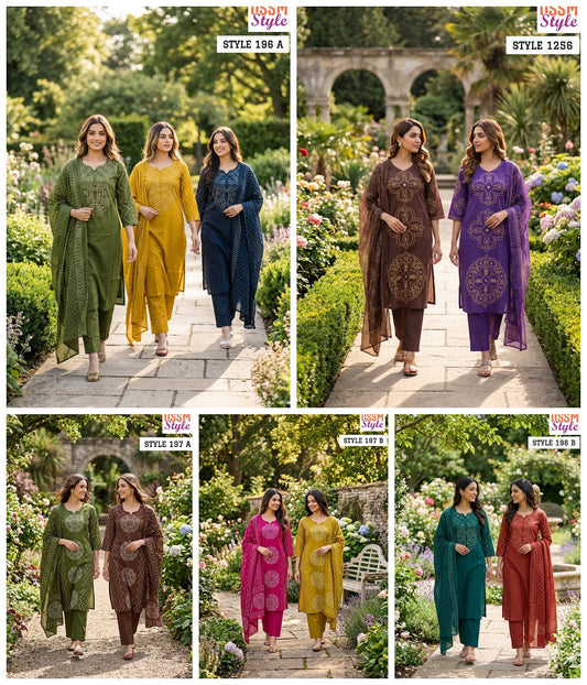 Style No 196-197-1256 Ossm Readymade Cotton Pant Suits Supplier Gujarat