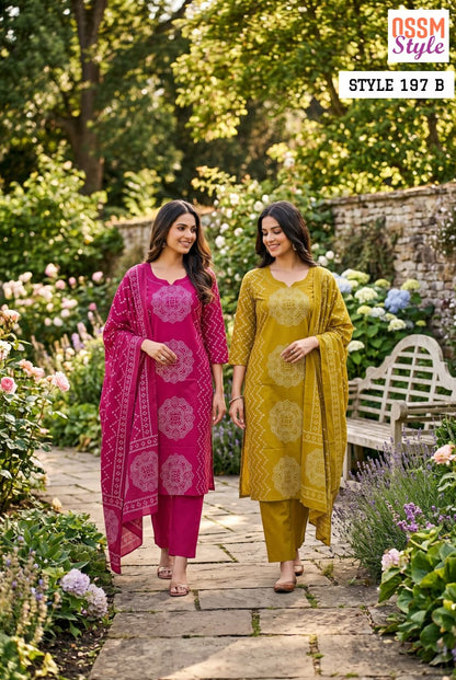 Style No 196-197-1256 Ossm Readymade Cotton Pant Suits Supplier Gujarat