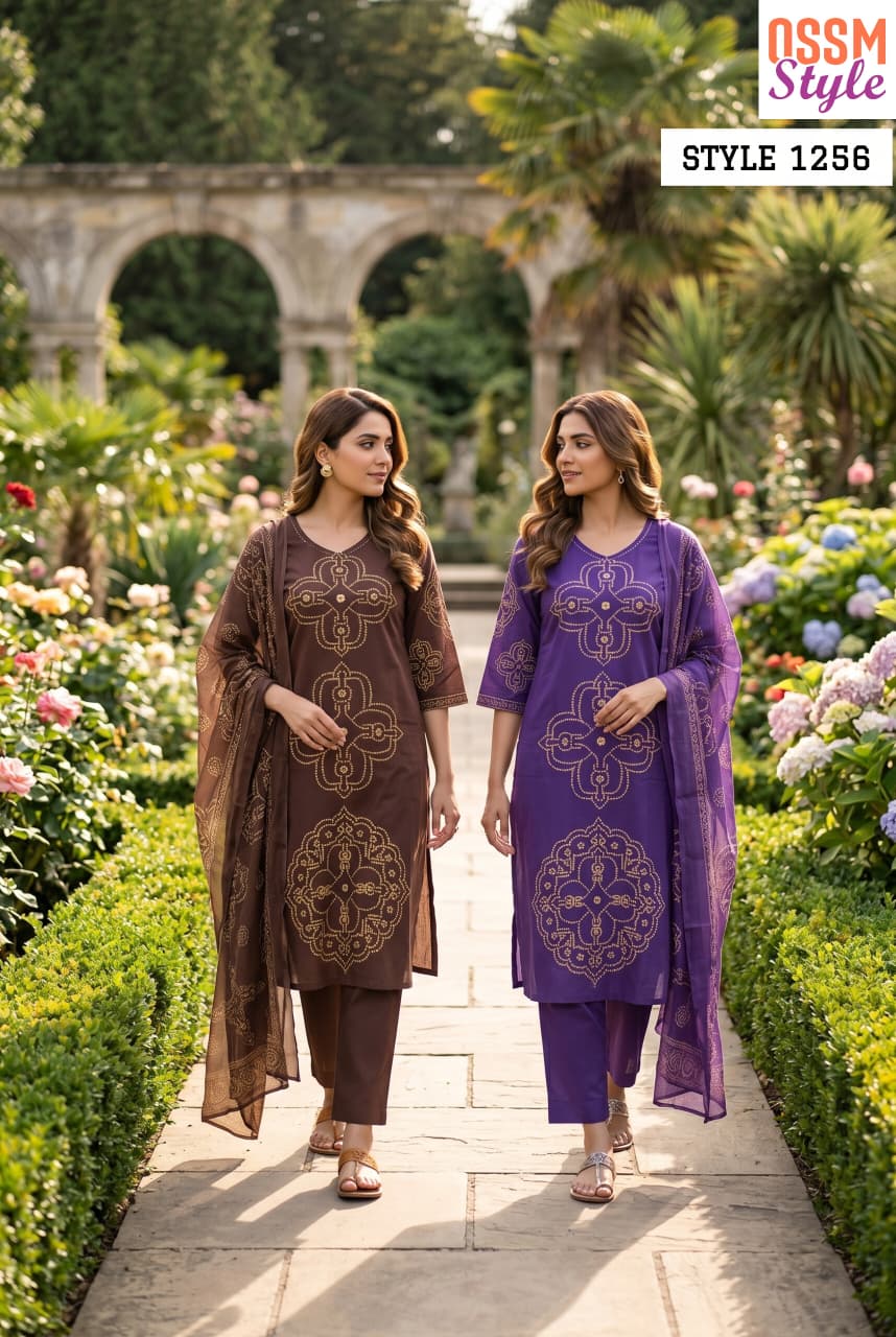 Style No 196-197-1256 Ossm Readymade Cotton Pant Suits Supplier Gujarat