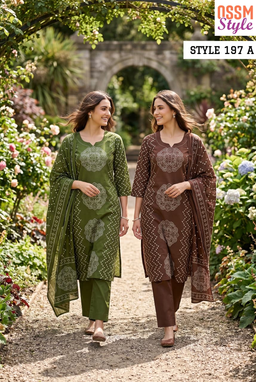 Style No 196-197-1256 Ossm Readymade Cotton Pant Suits Supplier Gujarat
