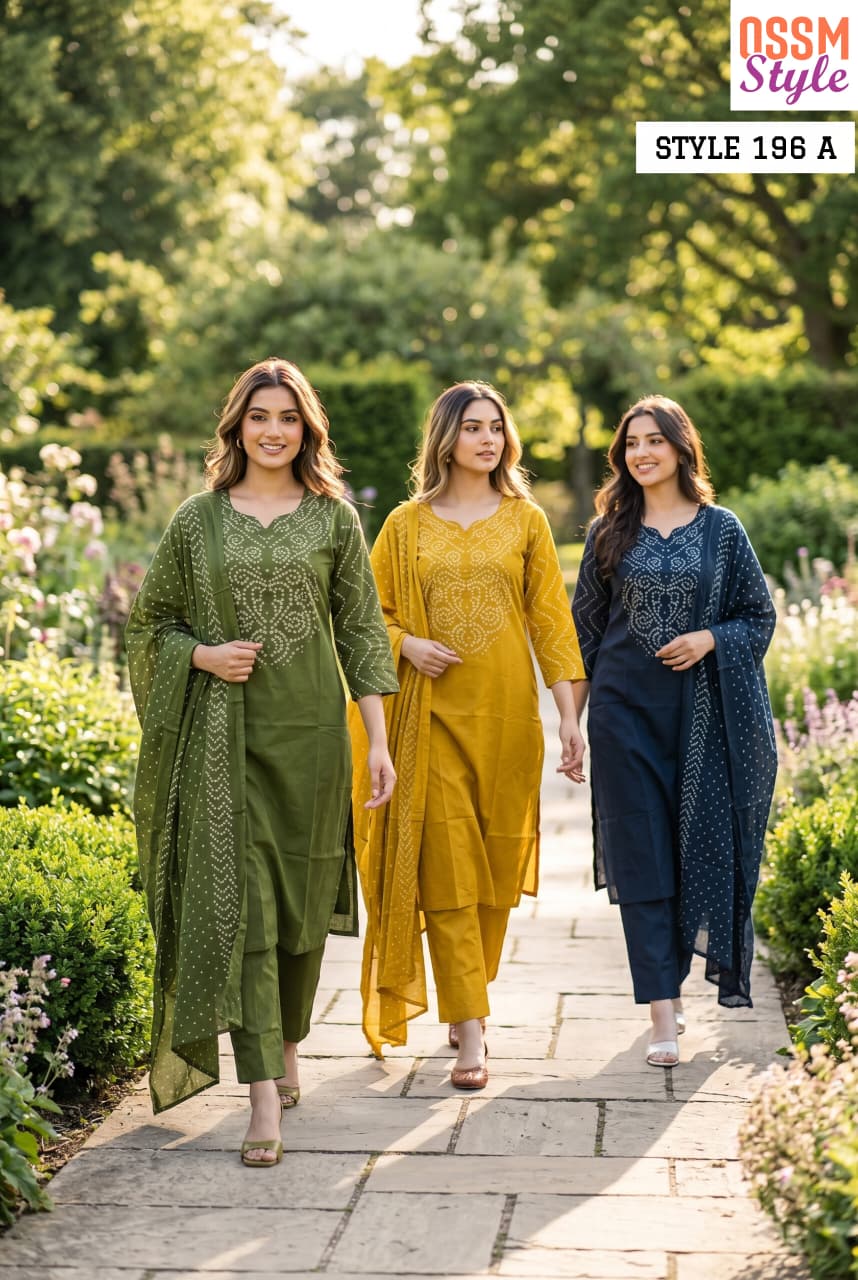Style No 196-197-1256 Ossm Readymade Cotton Pant Suits Supplier Gujarat