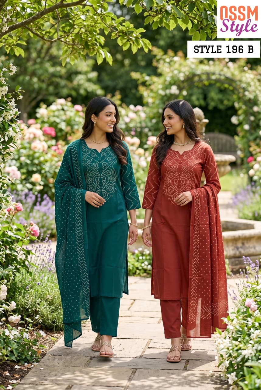 Style No 196-197-1256 Ossm Readymade Cotton Pant Suits Supplier Gujarat