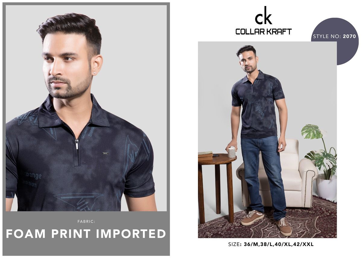 Style No 2070 Collar Kraft Tencil Mens Tshirts Supplier
