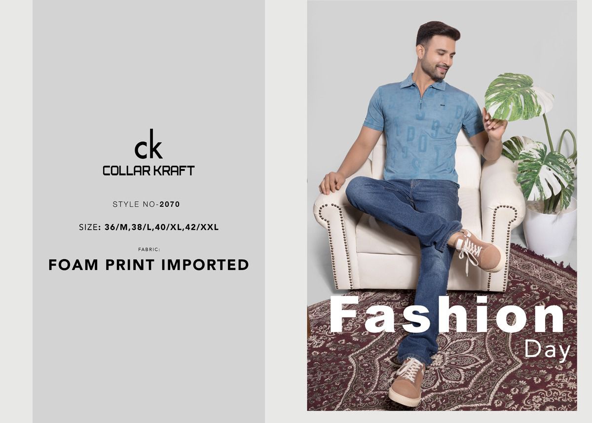 Style No 2070 Collar Kraft Tencil Mens Tshirts Supplier