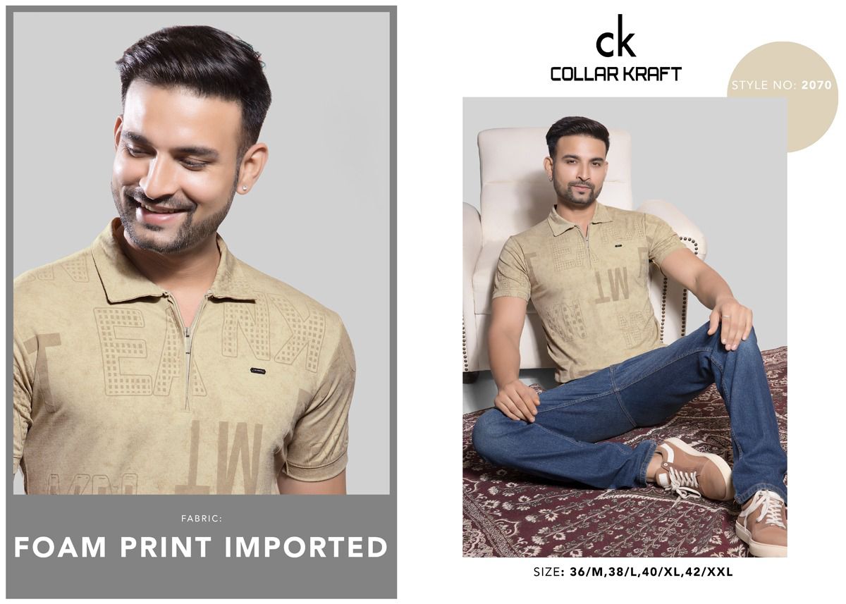 Style No 2070 Collar Kraft Tencil Mens Tshirts Supplier