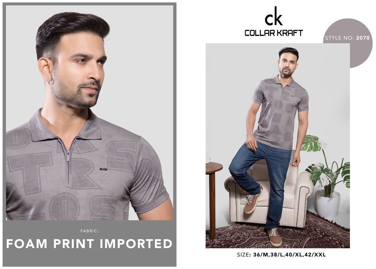 Style No 2070 Collar Kraft Tencil Mens Tshirts Supplier