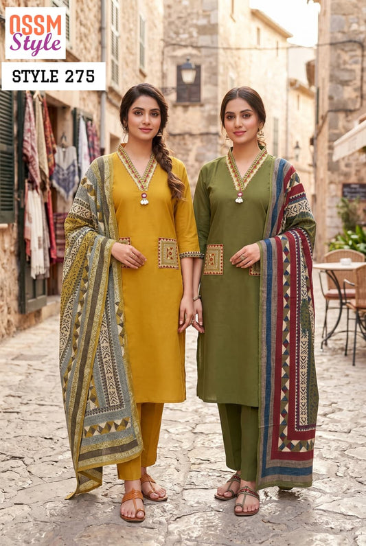 Style No 275 Ossm Dhabu Cotton Readymade Pant Style Suits Wholesale