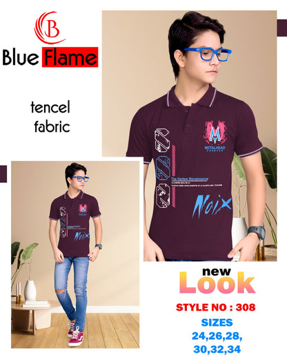 स्टाइल नंबर 308 ब्लू फ्लेम टेंसिल लाइक्रा लड़कों की टीशर्ट थोक विक्रेता अहमदाबाद