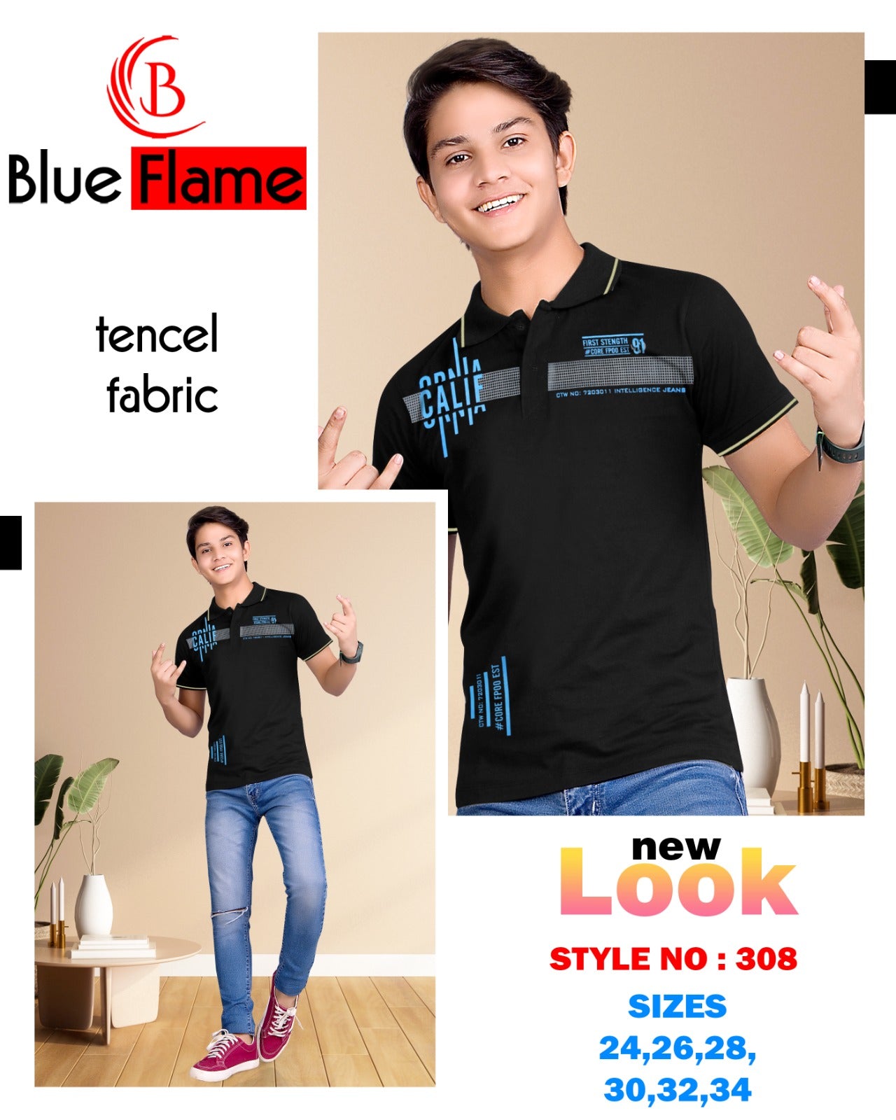 स्टाइल नंबर 308 ब्लू फ्लेम टेंसिल लाइक्रा लड़कों की टीशर्ट थोक विक्रेता अहमदाबाद