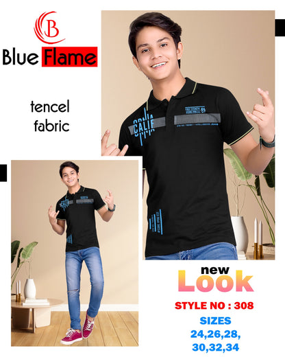 स्टाइल नंबर 308 ब्लू फ्लेम टेंसिल लाइक्रा लड़कों की टीशर्ट थोक विक्रेता अहमदाबाद
