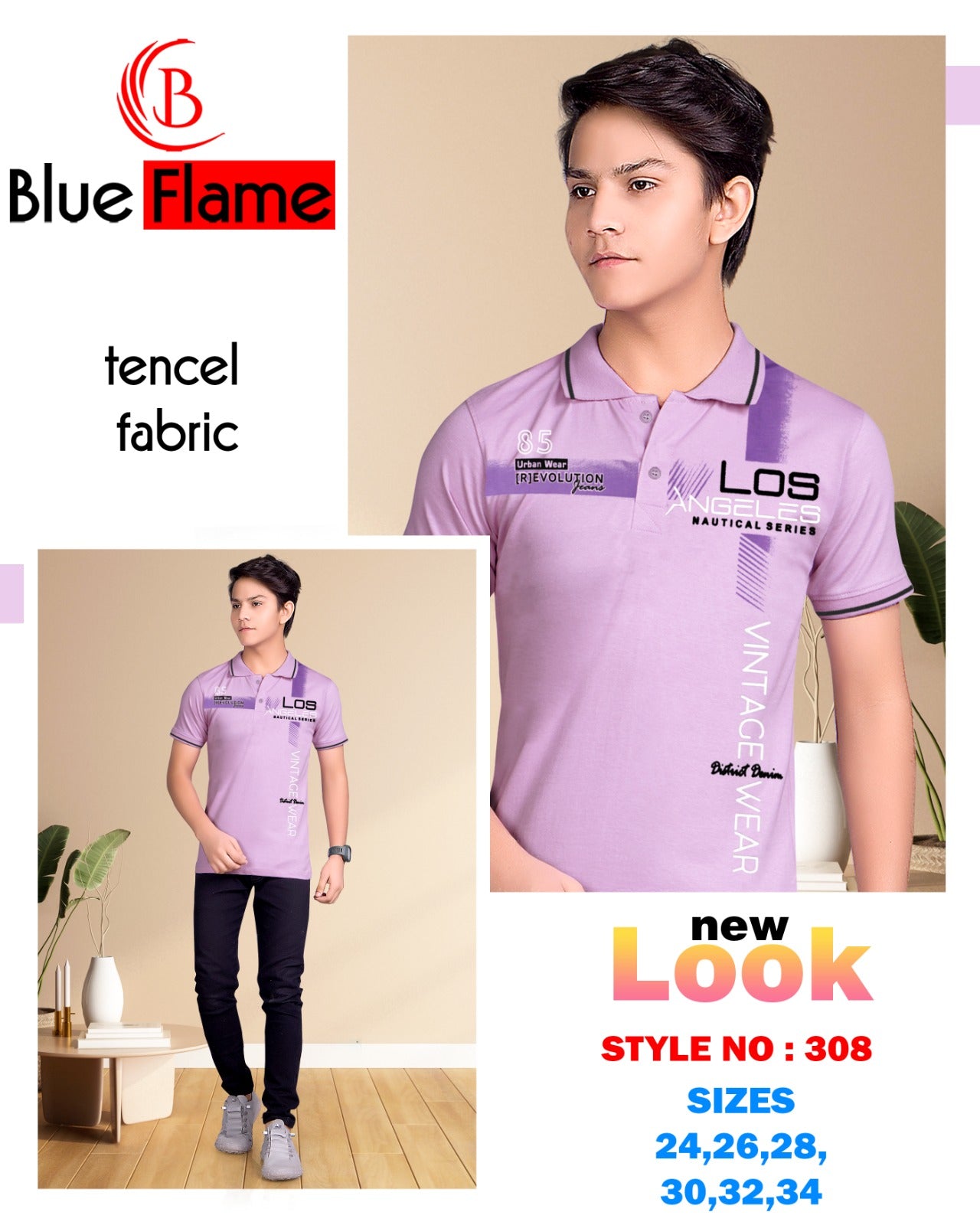 स्टाइल नंबर 308 ब्लू फ्लेम टेंसिल लाइक्रा लड़कों की टीशर्ट थोक विक्रेता अहमदाबाद