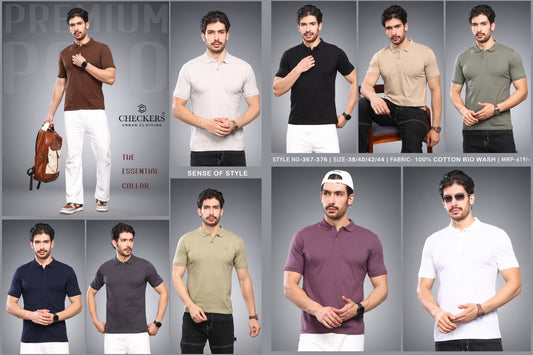 Style No 367-376 Checkers Cotton Biowashed Mens Tshirts Wholesaler India