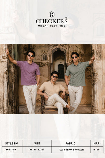 Style No 367-376 Checkers Cotton Biowashed Mens Tshirts Wholesaler India