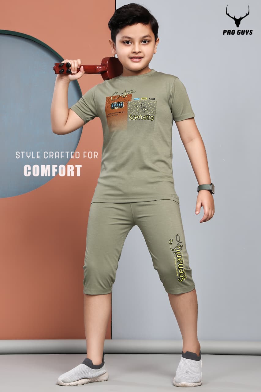 Style No 3843 Pro Guys Tencil Lycra Boys Capri Night Suit Wholesale