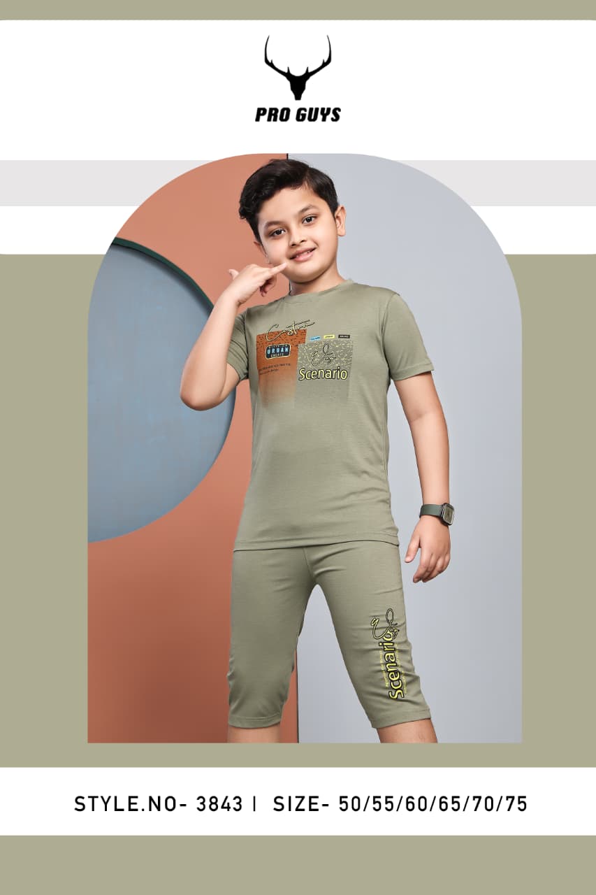 Style No 3843 Pro Guys Tencil Lycra Boys Capri Night Suit Wholesale