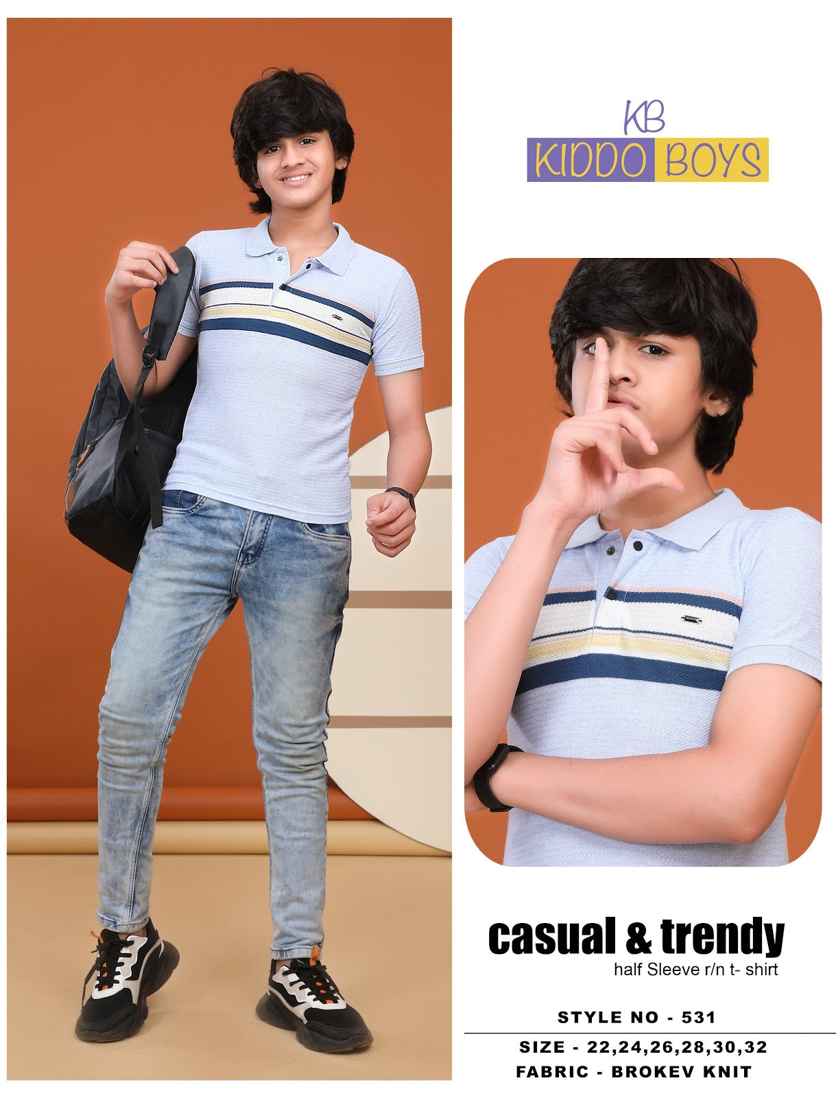 Style No 531 Kiddo Auto Stripes Boys Tshirt Wholesale