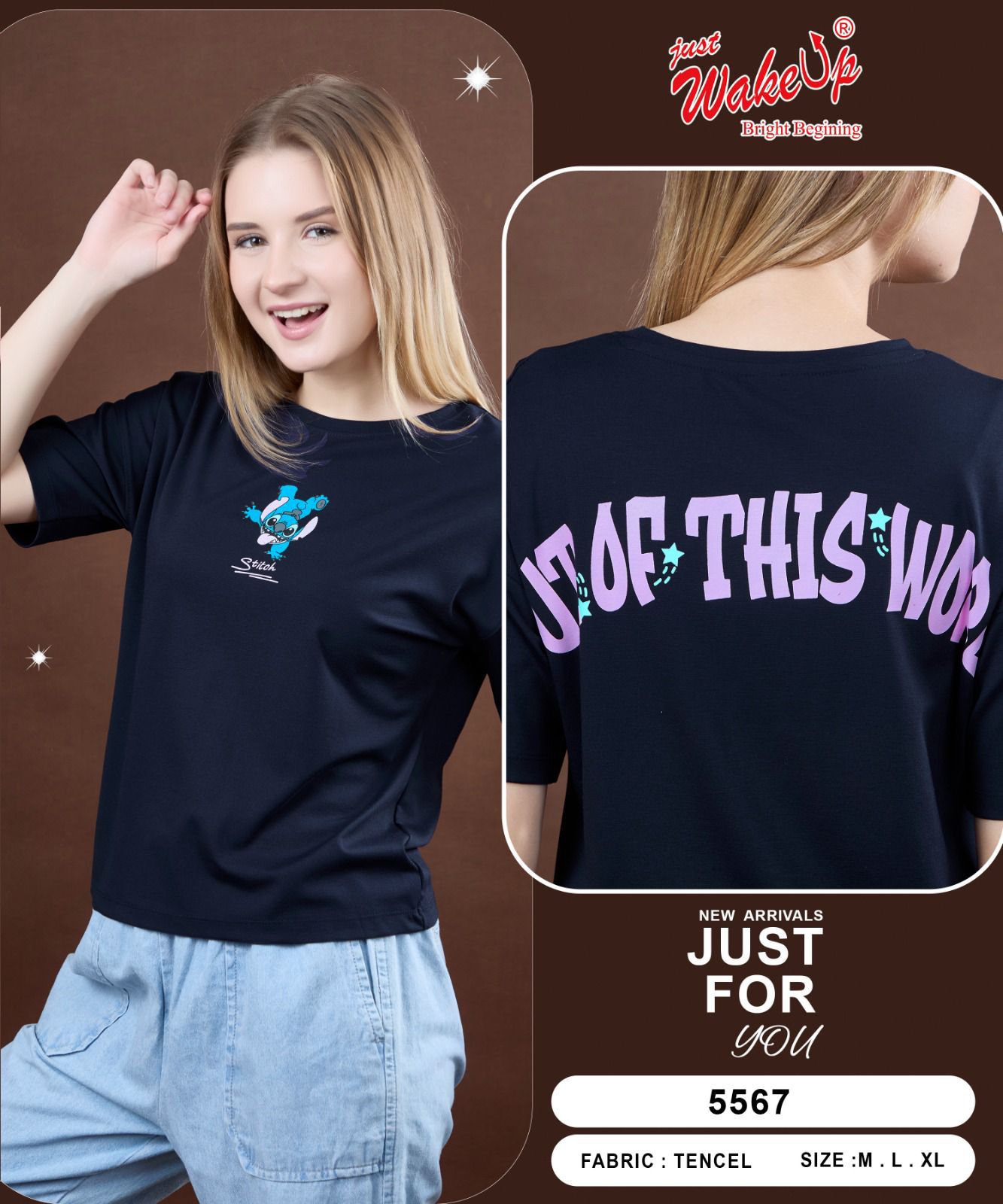 Style No 5567 Wakeup Tencil Women Tshirt Wholesaler India