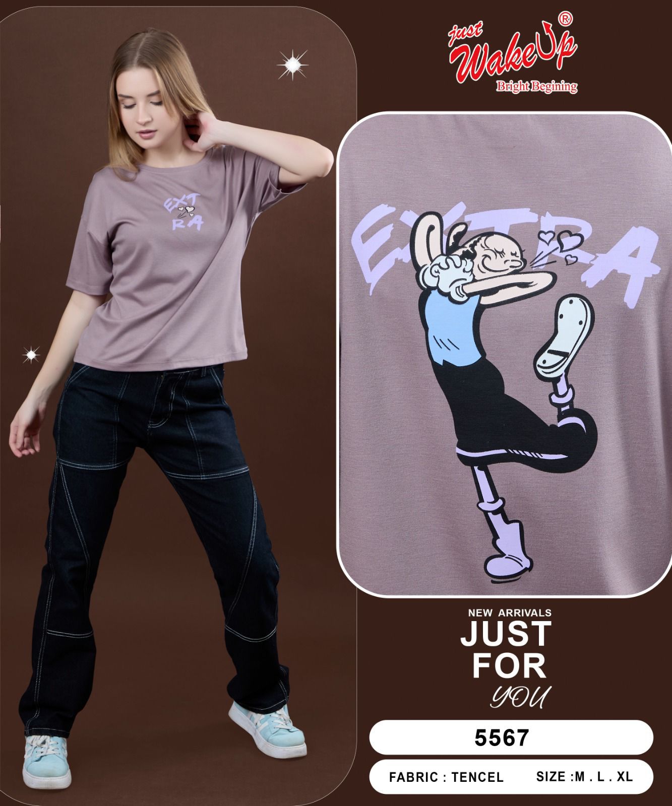 Style No 5567 Wakeup Tencil Women Tshirt Wholesaler India