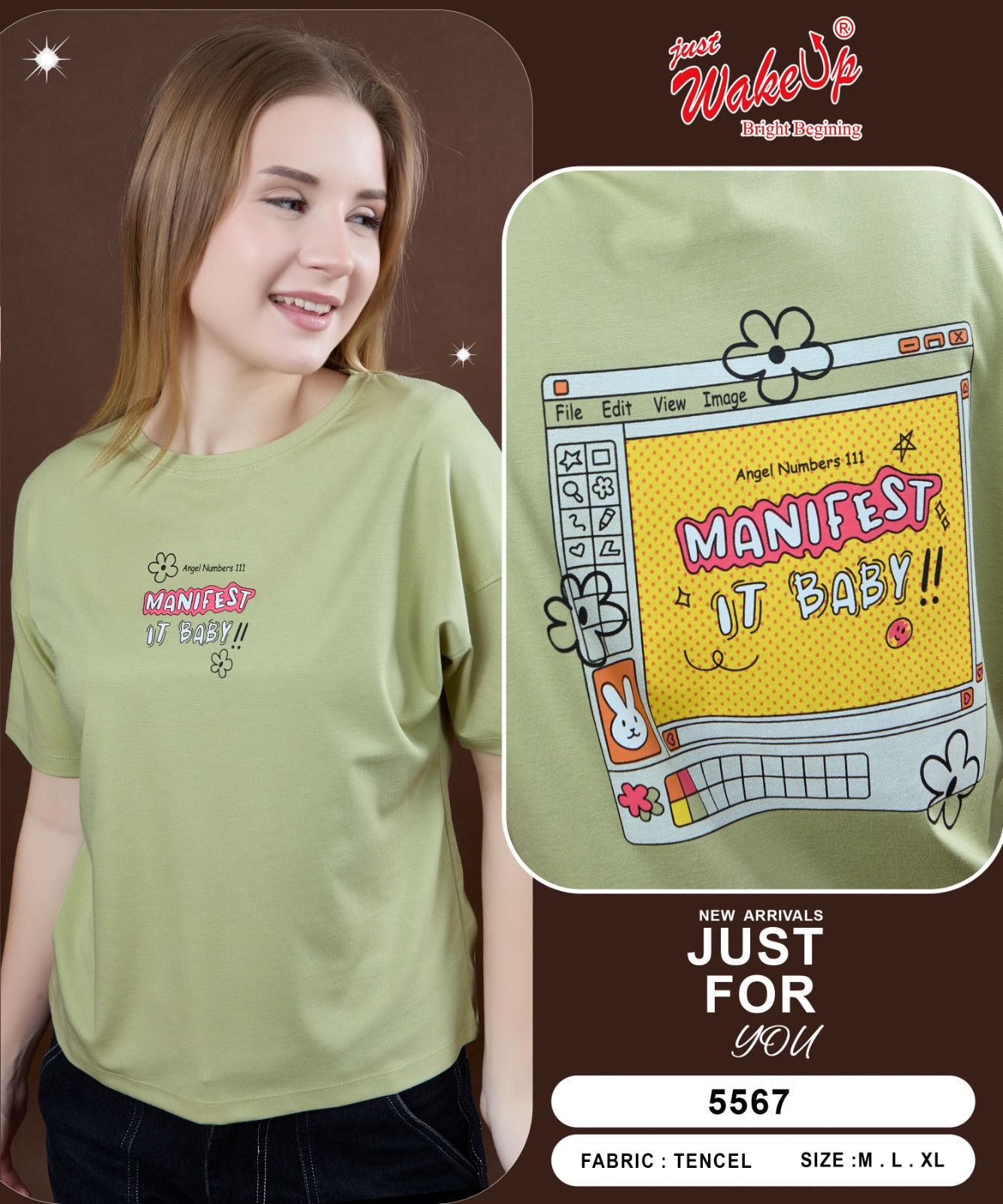 Style No 5567 Wakeup Tencil Women Tshirt Wholesaler India