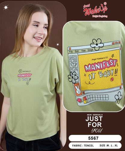 Style No 5567 Wakeup Tencil Women Tshirt Wholesaler India