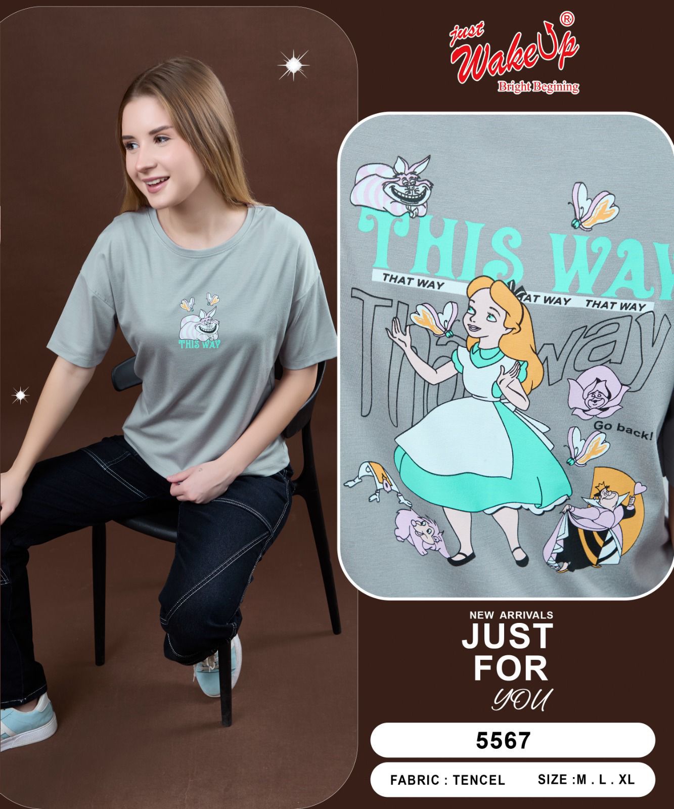 Style No 5567 Wakeup Tencil Women Tshirt Wholesaler India