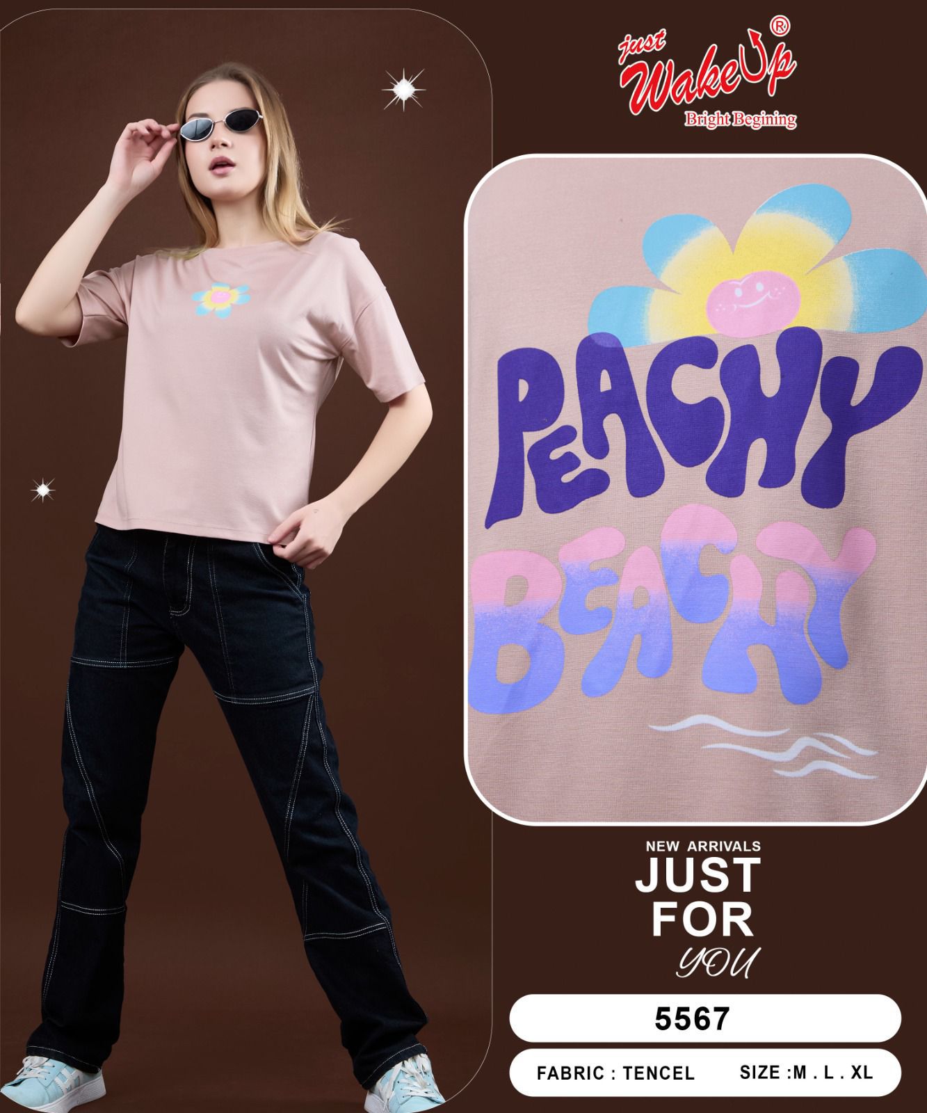 Style No 5567 Wakeup Tencil Women Tshirt Wholesaler India