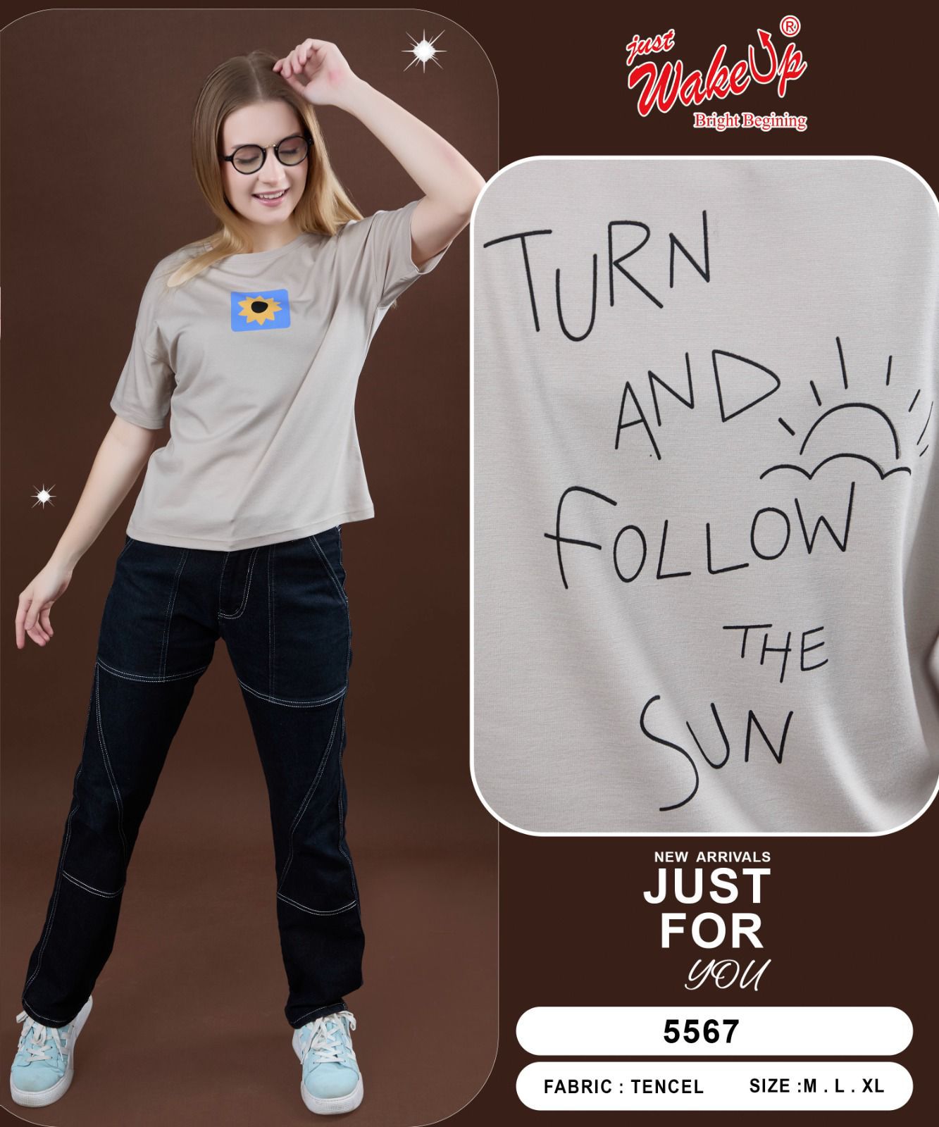 Style No 5567 Wakeup Tencil Women Tshirt Wholesaler India