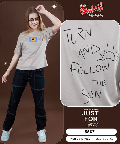 Style No 5567 Wakeup Tencil Women Tshirt Wholesaler India