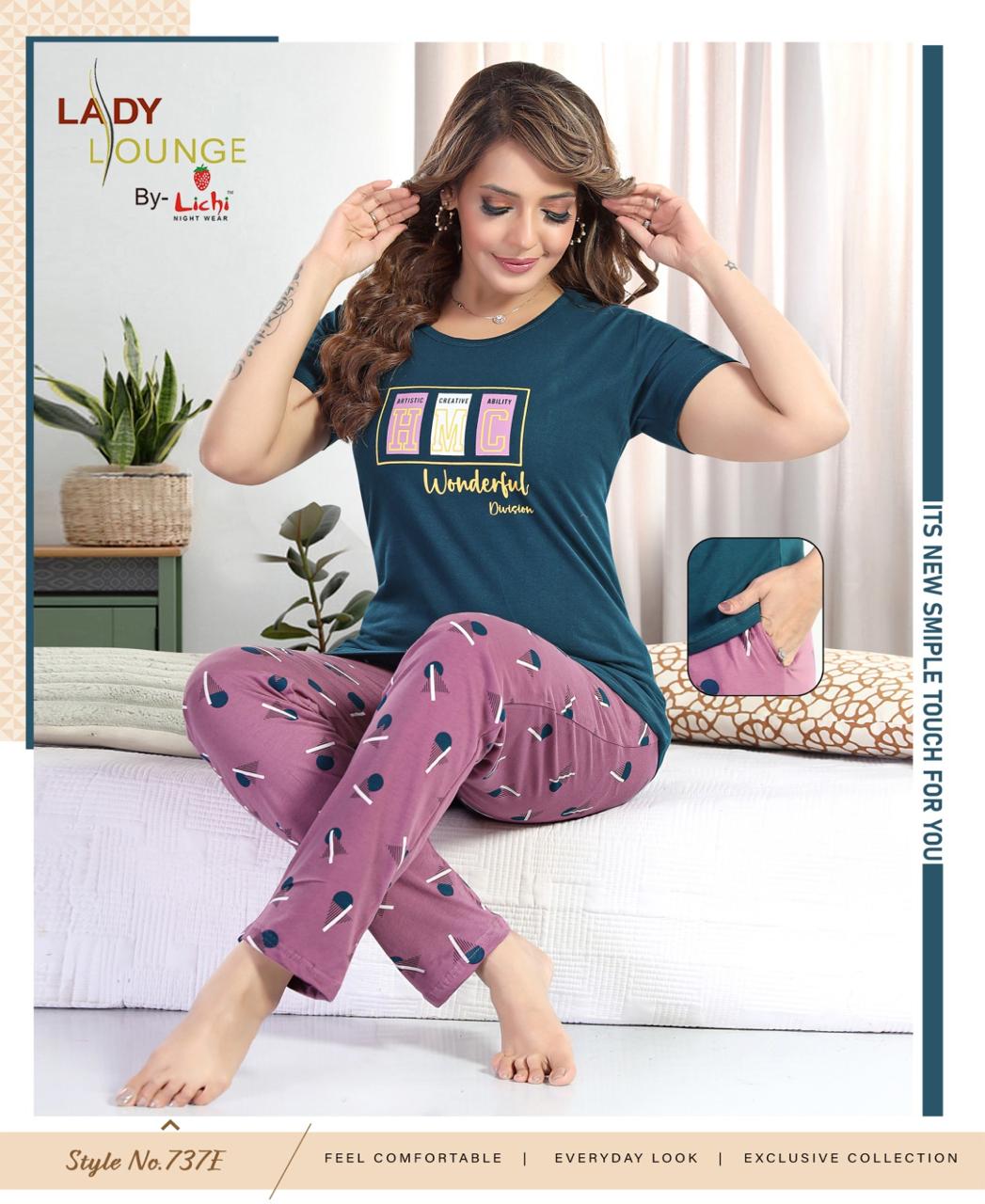 Style No 737 Lichi Hosiery Pyjama Night Suits Wholesaler India