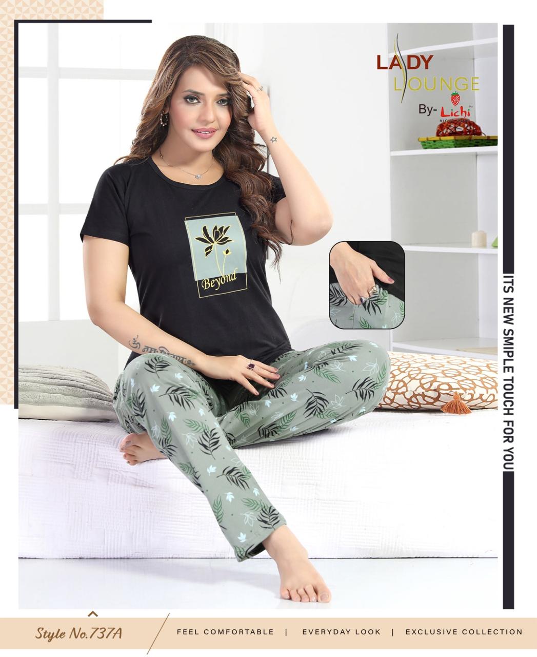Style No 737 Lichi Hosiery Pyjama Night Suits Wholesaler India