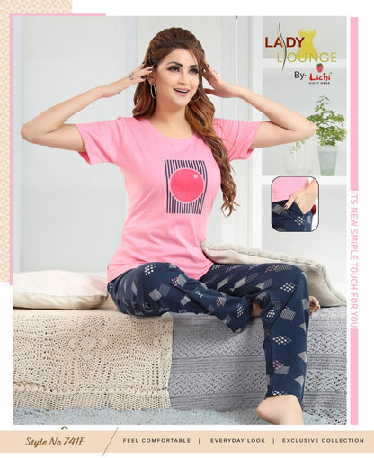 Style No 741 Lichi Cotton Pyjama Night Suits Manufacturer India