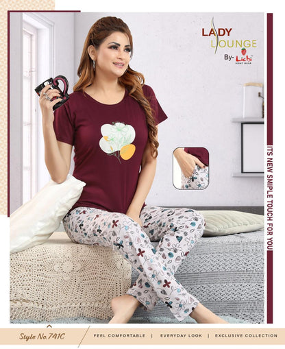 Style No 741 Lichi Cotton Pyjama Night Suits Manufacturer India