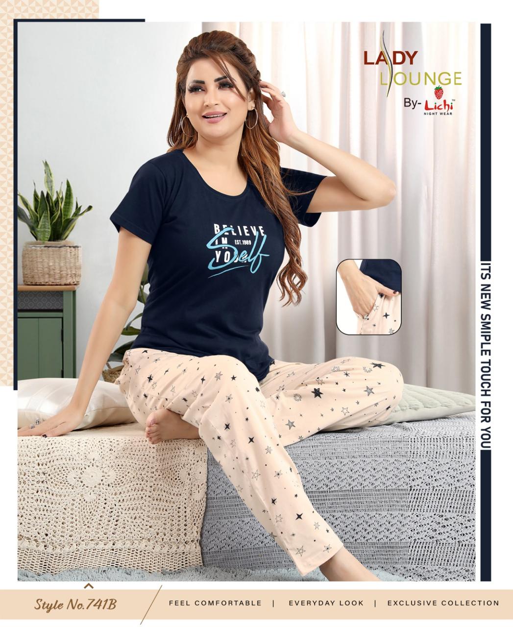 Style No 741 Lichi Cotton Pyjama Night Suits Manufacturer India