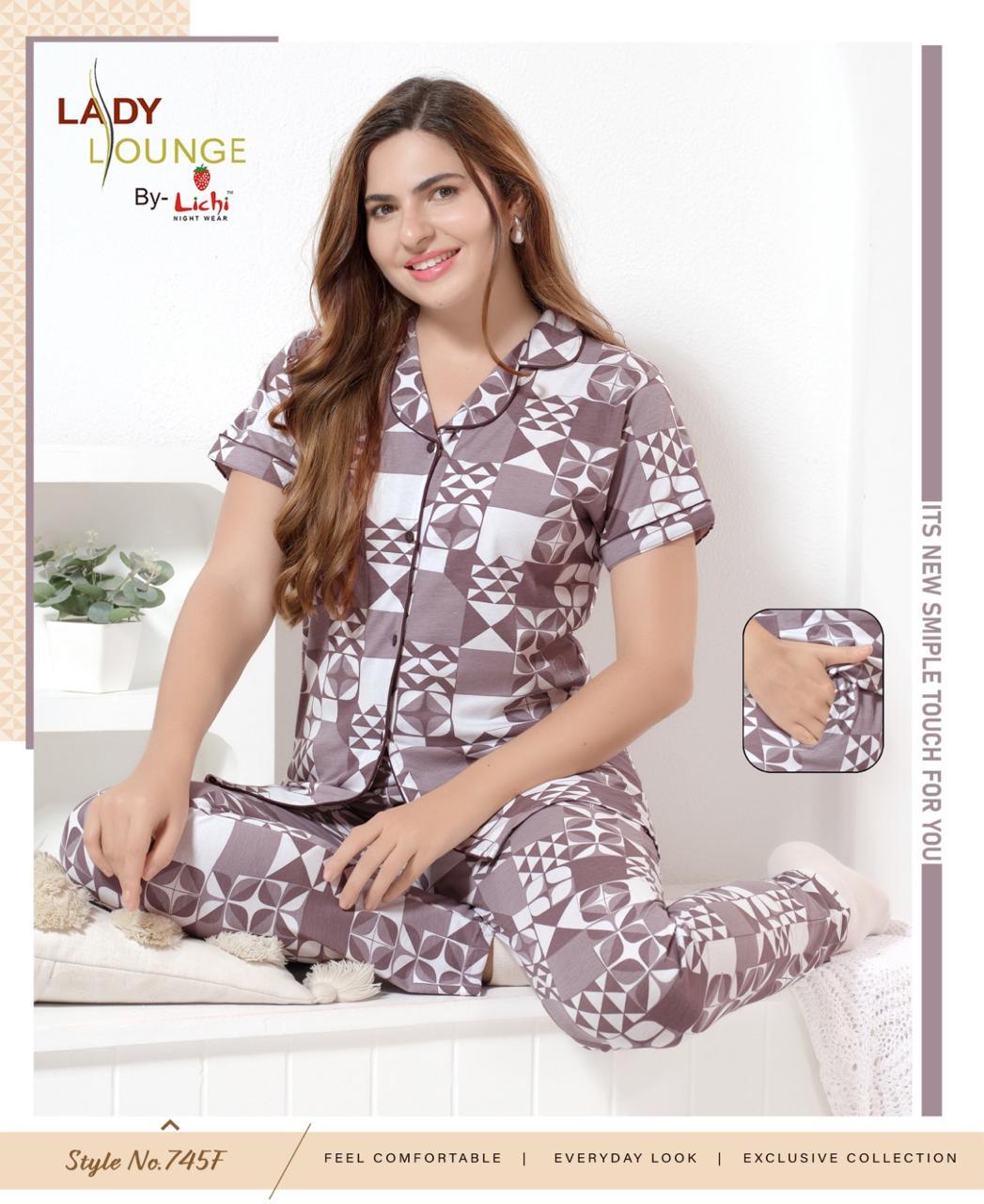 Style No 745 Lichi Hosiery Collar Night Suits Manufacturer Gujarat