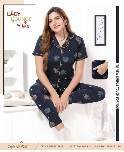 Style No 745 Lichi Hosiery Collar Night Suits Manufacturer Gujarat